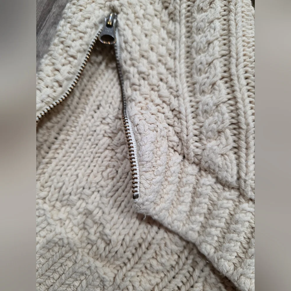 LL BEAN SIGNATURE FISHERMEN Cream Cable Knit Sweater Coastal Nautical Wool